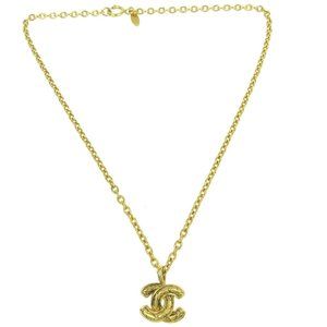 CHANEL CC Quilted Logos Charm Gold Chain Pendant